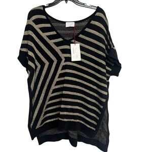 New Maison Montagut‎ Wool Blend Striped Short Sleeve Sweater Top